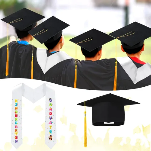 Vista 3 de Janmercy 12 Pcs Kindergarten Graduation Cap with Tassel Graduation Stole Set for Kids Kindergarten Grad Graduation