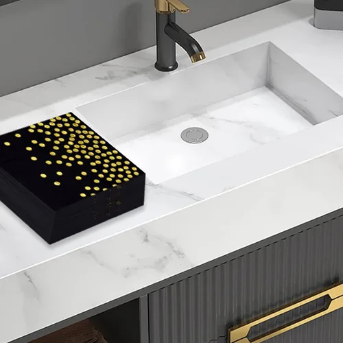 Vista 6 de 100 servilletas de cóctel desechables negras – Servilletas de papel negro y dorado para cumpleaños, boda, aniversario, Año Nuevo, fiesta