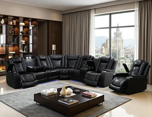 Vista 11 de Juego de sofá modular reclinable eléctrico con luz LED, sofás seccionales de cuero, juegos de muebles de sala de estar, modernos juegos de sofá