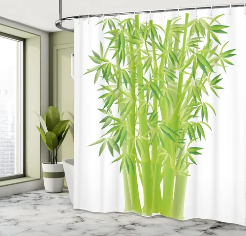 Vista 4 de Ambesonne Cortina de ducha exótica, estilo bohemio asiático, ilustración frondosa de un árbol sobre fondo liso, Chill Aura, juego de decoración