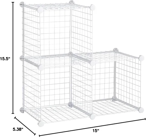Vista 3 de Rubbermaid Juego de 3 cubos apilables de alambre de almacenamiento, fácil de montar, color blanco para armario/estantería/juguetes, organizador
