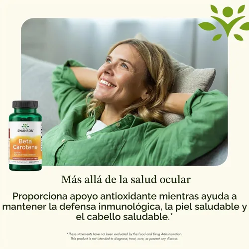 Vista 5 de Swanson Betacaroteno Vitamina A 25,000 UI Suplemento para la salud de los ojos y la piel para adultos que buscan la visión y el apoyo inmunológico