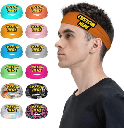Vista 30 de Diadema deportiva personalizada para añadir cualquier foto texto, logotipo, personalizable, bandas elásticas que absorben la humedad para mujeres