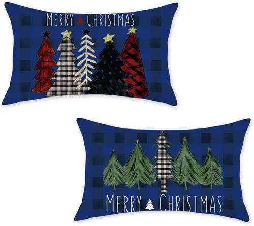Vista 12 de ONWAY Juego de 2 fundas de almohada de Navidad de 16 x 16 pulgadas, fundas de almohada de Navidad de búfalo rojo a cuadros, color negro y verde Beige