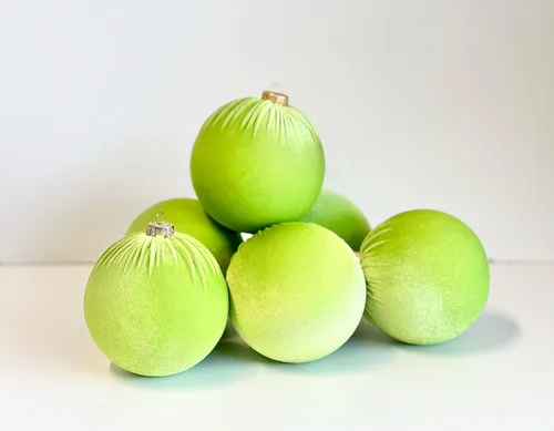 Vista 3 de WHITEROOM Lime Green Handmade Velvet Ornaments, Bulk Tree Balls, Holiday Decorations, Gift Ideas, Luxury Bulbs – Set of 6