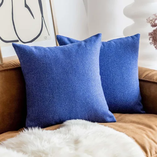 Vista 13 de Home Brilliant Fundas de almohada azules de 16 x 16 pulgadas para sofá, juego de 2 fundas de cojín de lino para cama, sofá, fundas de almohada