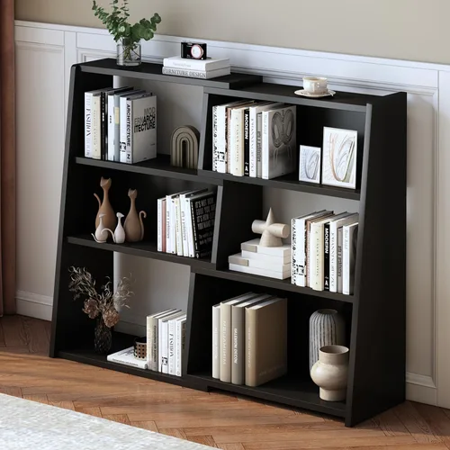 Vista 12 de IOTXY Estantería de madera extensible – Estantería con 3 niveles en escalera, baja y corta, para espacios pequeños o esquinas, negra, L Negro