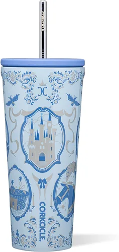 Vista 12 de Corkcicle Disney Princess Vaso Frío - Mantiene las Bebidas Frías durante 12 Horas - Acero Inoxidable con Triple Aislamiento - Popote y Tapa de Rosca