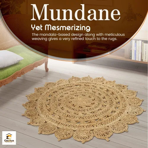 Vista 5 de GRUHUM Alfombra de Área de Yute Tejida a Mano de 3 pies de Fibra Natural Redonda Boho Rústica de Granja Vintage Suave Trenzada Reversible