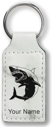 Vista 9 de Llavero rectangular, gran tiburón blanco, grabado personalizado incluido, Bambú