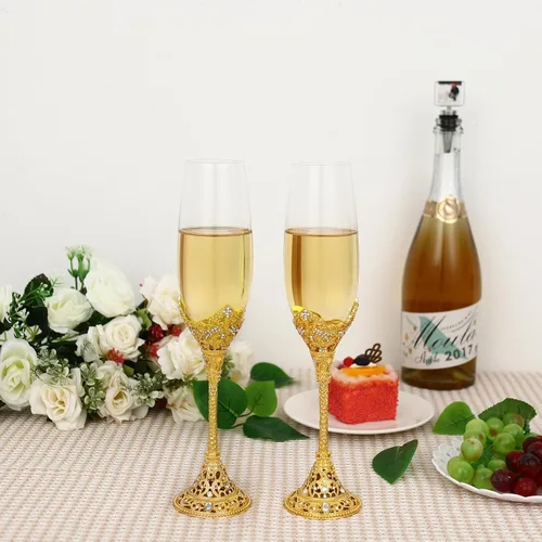 Vista 5 de Copas de champán de cristal personalizadas para novia y novio, juego de 2 regalos de boda (personalizado)