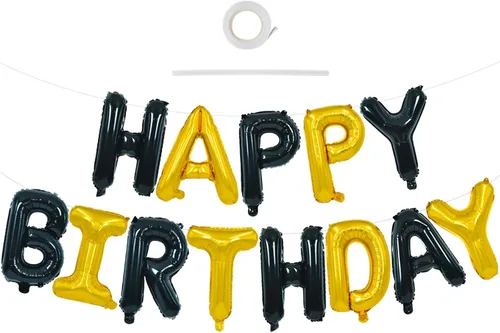 Vista 20 de TONIFUL Pancarta de Globos Negros de Feliz Cumpleaños de 16 Pulgadas con Letras de Papel de Aluminio Mylar, Cartel Banderín Reutilizable