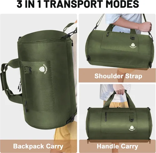 Vista 4 de Densata Bolsa de viaje de 50-70L, bolsa de lona deportiva expandible, bolsa de lona mejorada para el fin de semana durante la noche, bolsa