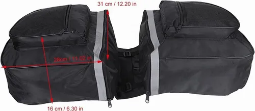 Vista 5 de Bolsas de sillín de 25L para bicicleta, bolsa de portaequipajes trasera de bicicleta con ribete reflectante, alforjas de bicicleta con ganchos