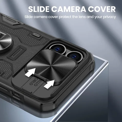 Vista 3 de VEGO - Funda para iPhone 14 Pro Max, funda con función atril para iPhone 14 ProMax, color negro Slide Camera Cover