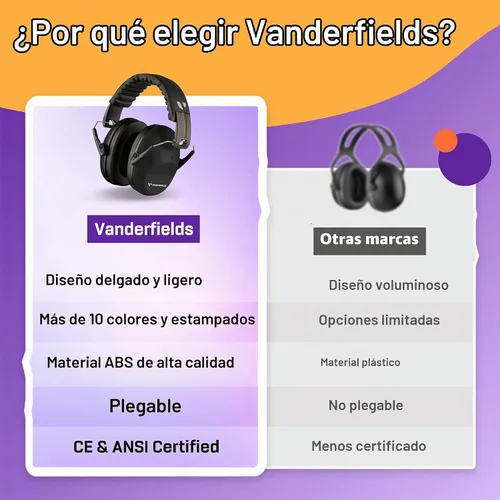 Vista 6 de Vanderfields Auriculares de Protección Auditiva - 26dB - Protección Auditiva para Tiro de Rango - Orejeras con Cancelación de Ruido para Adultos 2