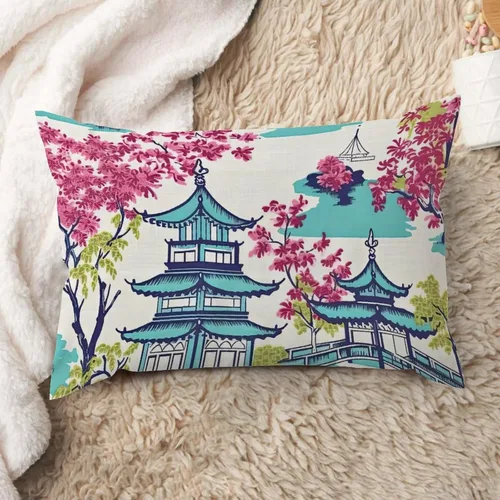 Vista 142 de ArogGeld Funda de cojín con flores verdes y blancas con flores grises y negras y hojas verdes en estilo chinoiserie, funda de almohada cuadrada