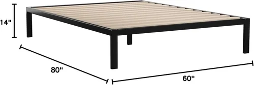 Vista 2 de Marco de cama Queen de metal negro con listones de madera, capacidad de peso de 700 libras