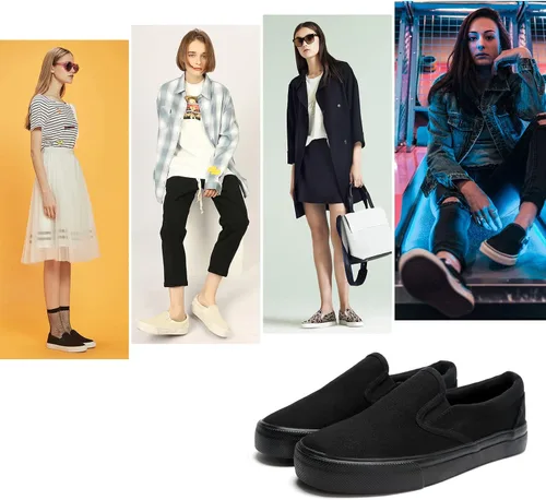 Vista 4 de Zapatos deportivos de lona para mujer caña baja sin cordones de moda zapatos deportivos antideslizantes informales
