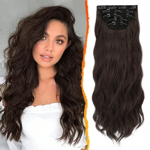 Vista 38 de BARSDAR Extensiones de cabello ondulado con clip negro marrón - 14 pulgadas, extensiones de cabello corto ondulado con clip para mujer - 5 piezas