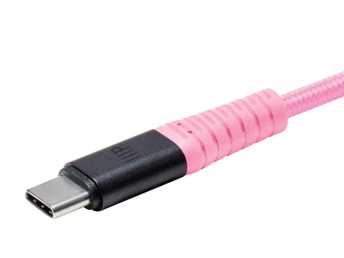 Vista 4 de Monoprice Durable USB 2.0 Tipo-C Carga y Sincronización Kevlar reforzado Nylon Braid Cable - 3 pies - Rosa, 5A/100W, conectores de aluminio de alta
