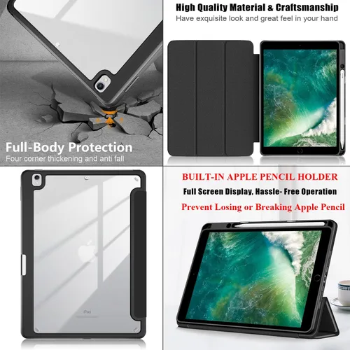 Vista 5 de Para Apple iPad de 9ª/8ª/7ª generación de 10.2 pulgadas (2021/2020/2019), cubierta trasera transparente de TPU a prueba de golpes