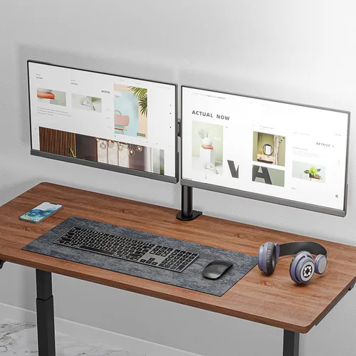 Vista 7 de Soporte de monitor dual para pantallas de 13 a 27 pulgadas, brazos de monitor dobles para 2 monitores de hasta 22 libras, soporte de escritorio
