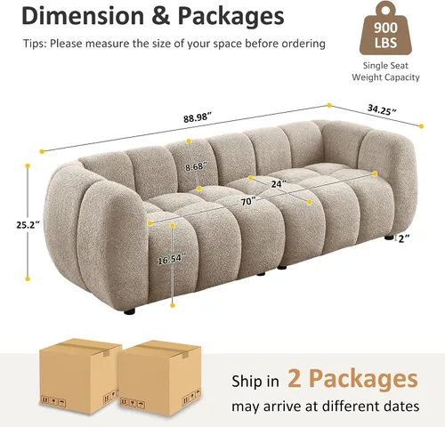 Vista 2 de VANOMi Sofá Boucle de Gran Tamaño de 88", Sofá Moderno Tapizado Acolchado Tipo Nube, Sofá Boucle de Asiento Profundo, Acogedor Sofá Moderno de 3