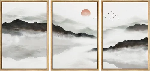 Vista 94 de NWT Lienzo enmarcado para pared, juego de arte en acuarela pastel, bosque de montaña oscura, naturaleza silvestre, ilustraciones de arte moderno
