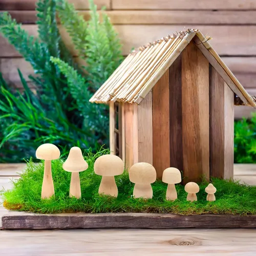 Vista 2 de Bright Creations Decoración de hongos de madera para pintar, 14 piezas sin terminar, 7 tamaños para manualidades de madera de bricolaje
