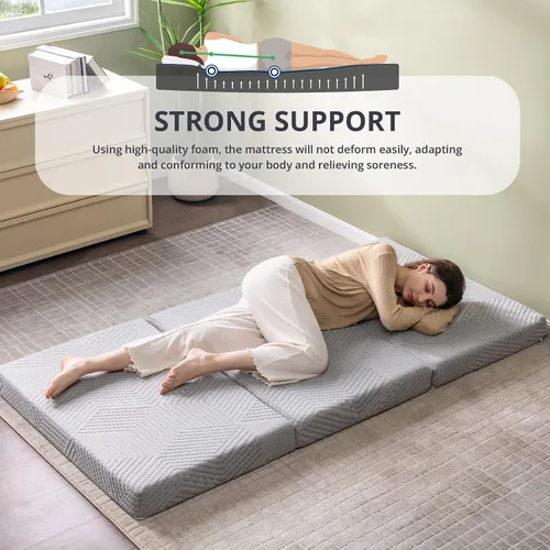 Vista 5 de CH Charme House - Colchón plegable, cubrecolchón de espuma viscoelástica de triple pliegue de 4 pulgadas, tamaño Twin XL, para cama de invitados