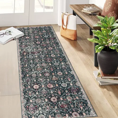 Vista 85 de Lahome - Alfombra marroquí antideslizante y lavable, pequeña alfombra oriental para dormitorio, cocina, entrada, baño, entrada, 61 x 91 cm, crema