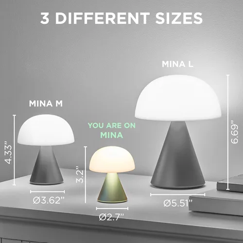 Vista 2 de Lexon Mina - Lámpara de Hongo Pequeña – Luz LED Portátil de Mesita de Noche para Dormitorios, Niños y Guardería – Recargable con 12h de Autonomía
