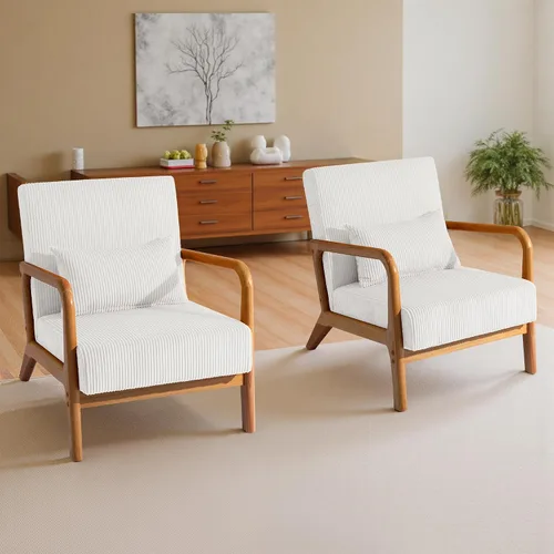 Vista 3 de Silla decorativa, sillón moderno de mediados de siglo con almohada, sofá tapizado, silla auxiliar de lectura para sala de estar y dormitorio A