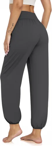 Vista 5 de UEU Pantalones deportivos de yoga con bolsillos para mujer, estilo harem cruzado, cintura alta, holgados, casuales, para descansar, para descansar