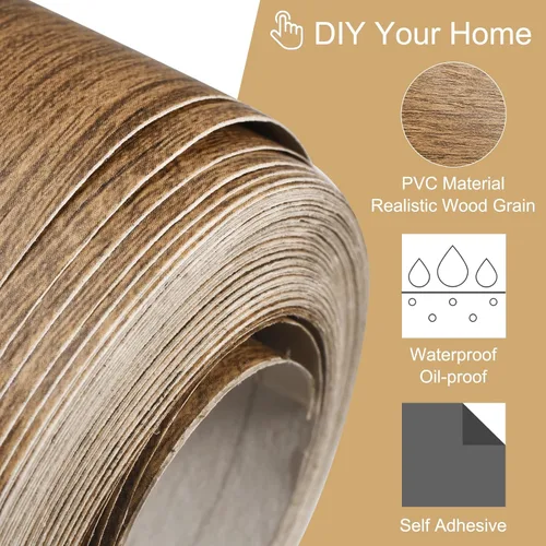 Vista 3 de uxcell Cinta de grano de madera, 1.97 pulgadas x 16.41 pies, adhesivo de papel de pared autoadhesivo para pared, esquina, mesa, puerta, sofá, Marrón