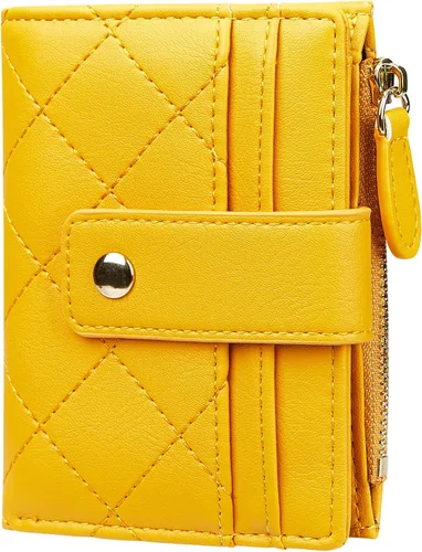 Vista 14 de Cartera de cuero para mujer, pequeña, compacta, plegable, con bolsillo para monedas con cremallera