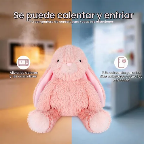 Vista 4 de SuzziPals Almohadilla térmica de conejo rosa calentable y refrigerable para calmar y relajar, peluche de conejo rosa lavanda para molestias