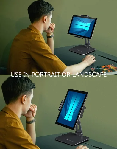 Vista 3 de Inifispce Soporte de tableta ajustable multiángulo y soporte de tableta de aleación de aluminio pesado para pantalla de 4.7 '' a 13'' Microsoft
