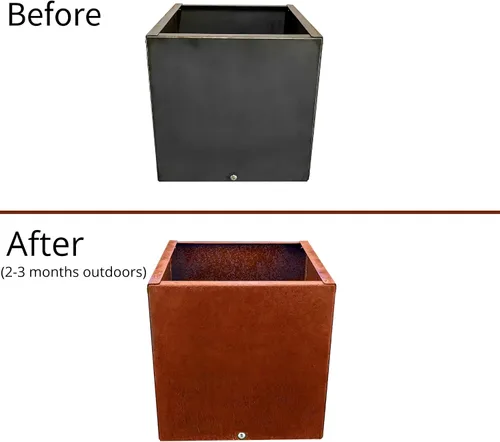 Vista 4 de Corten - Maceta de acero para exteriores, diseño rústico y moderno, cama grande de metal elevado para uso comercial y residencial (12 x 12 pulgadas)