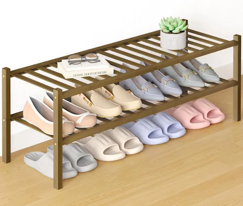 Vista 92 de Smiry Zapatero de bambú para armario, organizador de zapatos de madera de 3 niveles, estante apilable de almacenamiento de zapatos de madera