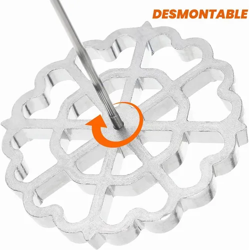 Vista 4 de Kichvoe Bunuelos - Molde con mango – Moldes de rosetas de gofres de aleación de aluminio – Juego de cucharas de hierro con roseta desmontable de 12