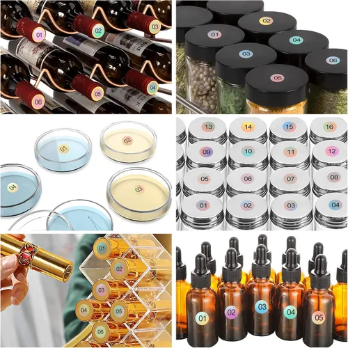 Vista 3 de 10 hojas de 1 a 100 etiquetas adhesivas redondas reflectantes con números láser, autoadhesivas para almacenamiento de inventario, botellas