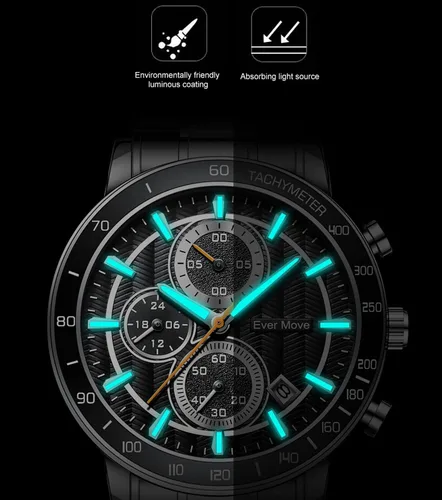 Vista 4 de Wach - Reloj analógico de cuarzo resistente al agua para hombre, resistente al agua, con correa de acero inoxidable, cronógrafo, moda