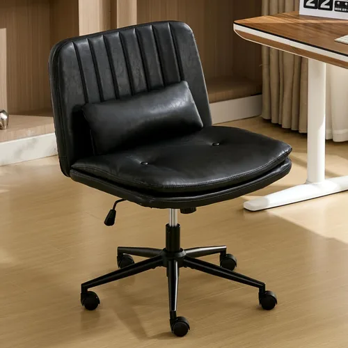 Vista 15 de IPKIG Silla cruzada con brazos abatibles ajustables, silla de tocador con ruedas, cómoda silla de escritorio con almohada lumbar, silla de oficina
