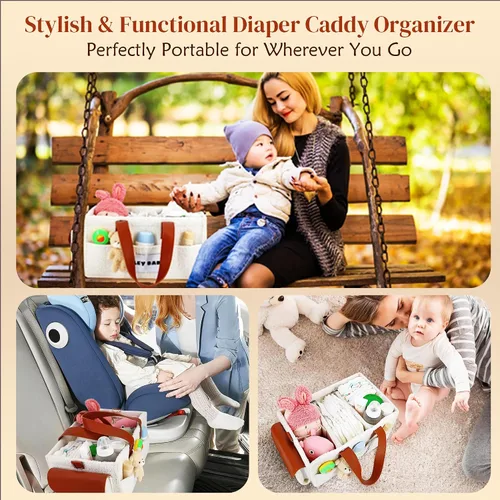 Vista 7 de SMILEY BABY Organizador de pañales, artículos esenciales para recién nacidos y organizador de pañales para automóvil, cesta de almacenamiento