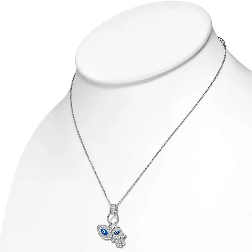 Vista 2 de Collar con colgante de plata de ley 925 para mujer con diseño de Hamsa y ojo malvado