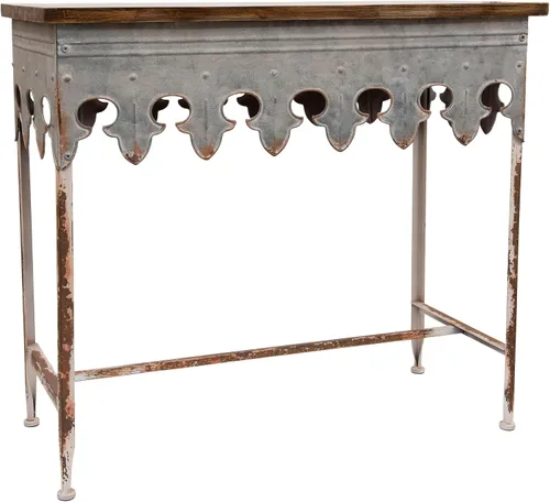 Vista 8 de Creative Co-Op Mesa de sofá de consola rústica de metal con parte superior de madera maciza, color negro Gris oscuro envejecido