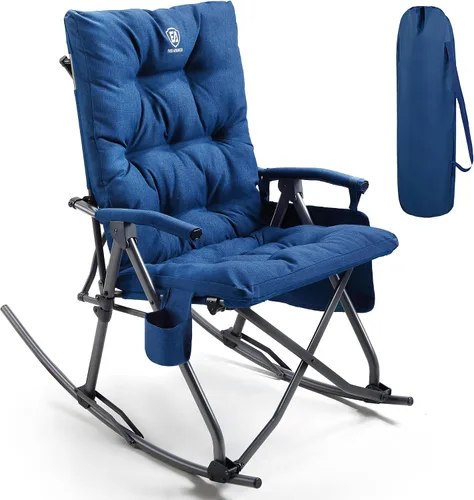 Vista 17 de EVER ADVANCED Silla de Camping Mecedora Plegable de Gran Tamaño, Sillas Mecedoras Portátiles Acolchadas para Patio, Césped y Exteriores, Sillón