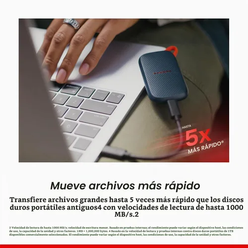 Vista 3 de Sandisk SSD portátil de 500 GB, velocidades de lectura de hasta 1000 MB/s Negro